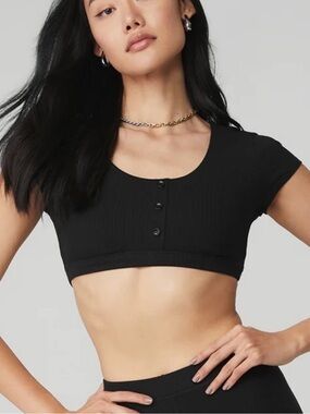 Alo Ribbed Cap Sleeve Crop Top